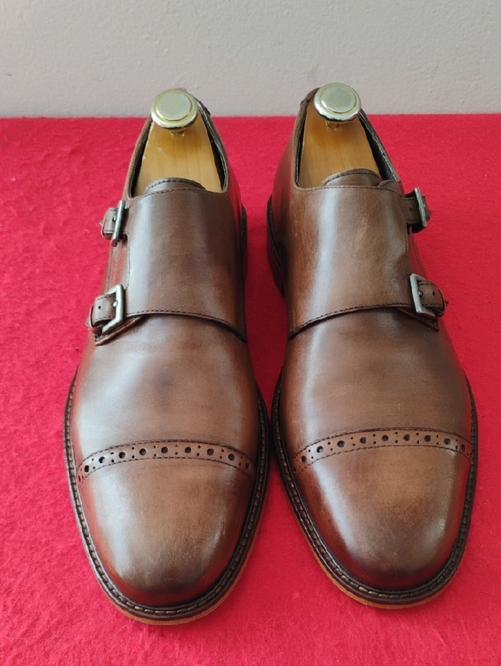 Joseph Abboud Brown Leather Double Monk Strap Oxfords